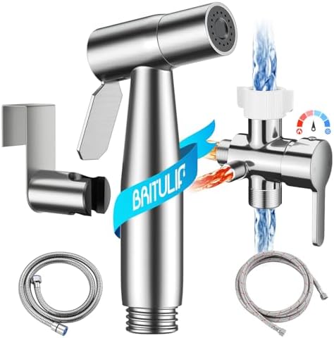 Hot and Cold Bidet Sprayer for Toilet, BRITULIF Bidet Attachment for Warm Water, Bidet with Warm Water Muslim Shower, Ideal for Feminine Hygiene, Pet Cleaning, Cloth Diapers, and Elderly Care