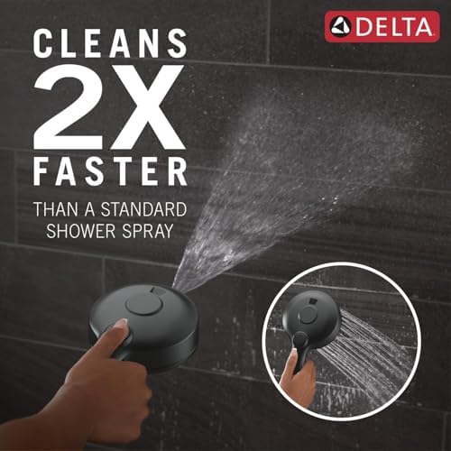 Delta Faucet 5-Setting HydroRain 2-in-1 Dual Shower Head with ProClean Spray, Matte Black Round Shower Head with Hose, Hand Held Shower Head, Matte Black 75419BL