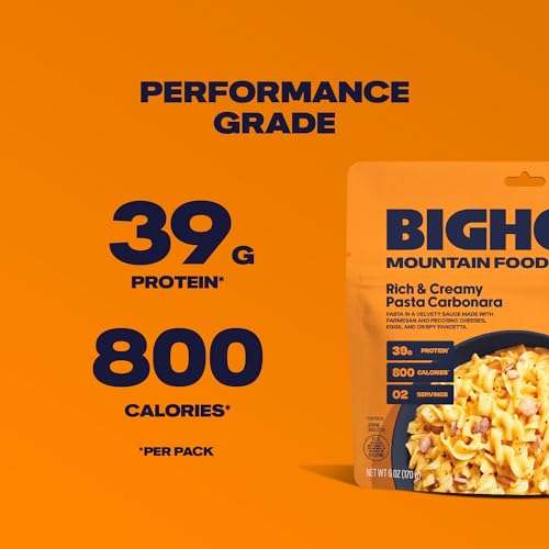 BIGHORN Mountain Food Rich & Creamy Pasta Carbonara - premium freeze dried meals for backpacking food - dehydrated camping food for backpacking meals - 2 servings