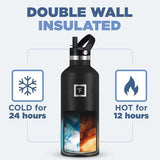 IRON °FLASK Camping & Hiking Hydration Canteens - 3 Lids (Narrow Straw Lid) Leak Proof Vacuum Insulated Stainless Steel - Hot & Cold Double Walled Sports Water Bottle - Aurora, 32 Oz