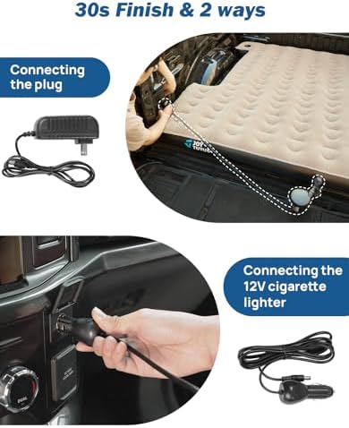 JOYTUTUS Truck Bed Mattress for 5.5-5.8Ft, Full Size Inflatable Mattress Pickup Short Beds for Outdoor Camping, with Carry Bag & Cup Holder & Cavity Design, Camel&Black