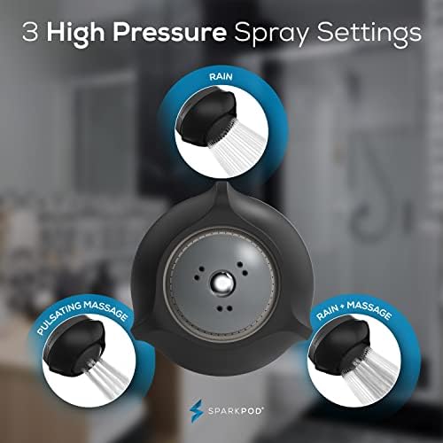 SparkPod 3-Inch Extreme High Pressure Shower Heads - Pressure Boosting with Rain, Massage & Pulsating Mode, Powerful Water-Saving Showerhead - 2.5 GPM Fixed Shower Head (Midnight Black Matte)