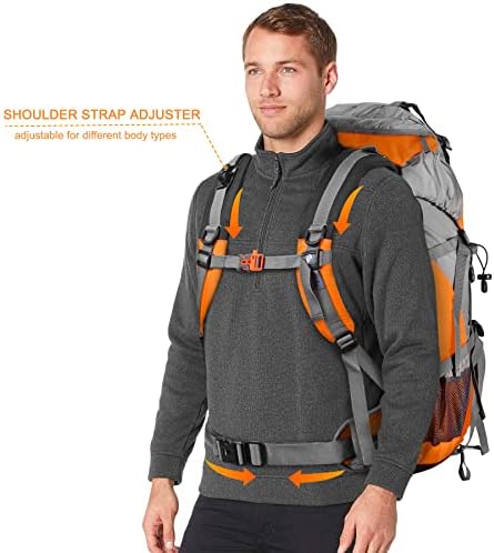 Loowoko 50L Hiking Backpack, Waterproof Camping Essentials Bag with Rain Cover, 45+5 Liter Lightweight Backpacking Back Pack