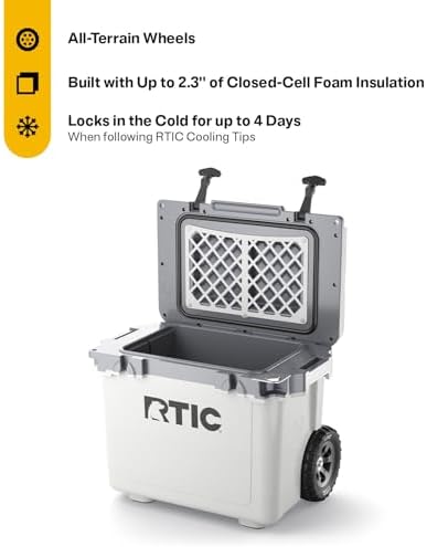 RTIC 22 QT Ultra-Light Wheeled Cooler with Handle, Hard Insulated Portable Ice Chest Box for Beach, Drink, Beverage, Camping, Picnic, Fishing, Boat, Barbecue