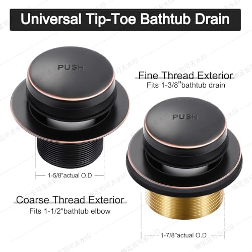 Oil Rubbed Bronze Bathtub Drain Tip-Toe Tub Trim Set with Two-Hole Overflow Faceplate Bathroom Tub Drains Replacement Conversion Kit