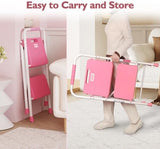 BONTEC 2-Step Ladder, Folding Step Stool, 600lbs Max Load Capacity, Sturdy Steel, Non-Slip Pedals, Lightweight, Portable Steel Ladder with Convenient Handrail, Safety Design for Home & Work, Pink