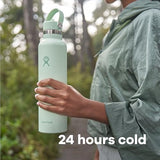 Hydro Flask 24 Oz Stainless Steel Standard Mouth Water Bottle with Flex Straw Cap and Double-Wall Vacuum Insulation