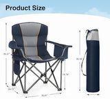 Oversized Portable Camping Folding Chair, Heavy Duty Foldable Outdoor Chair, Camp Chair with Cup Holder and Cooler Bag for Camp, Travel, Support 450 LBS, 2 Pack(Blue)…