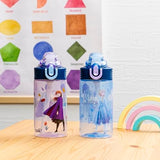 Zak Designs Disney Frozen Sage Kids Water Bottle For School or Travel, 16oz Durable Plastic Water Bottle With Straw, Handle, and Leak-Proof, Pop-Up Spout Cover, 2-Pack Set (Anna & Elsa)