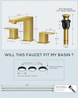 FORIOUS Square Gold Bathroom Faucet Widespread 8 Inch, 2 Handle Brushed Gold Bathroom Sink Faucet 3 Hole with Metal Drain, 24" CUPC Supply Lines and Spare Aerator, Vanity Sink Remodel