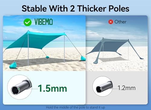 Beach Tent, Camping Sun Shelter 10 x 10ft, with 4 Sandbags, UPF50+, Includes Sand Shovel, Ground Pegs & Stability Poles, Pop Up Beach Canopy Sunshade for Fishing, Backyard Fun or Picnics (Cyan)