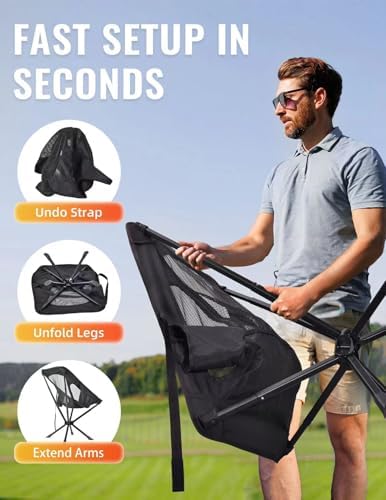 Portable Chairs for Adults Foldable, Fast Setup, Lightweight & Small Folding Chair with Cup Holder, Side Pocket and Carry Bag - Support 350 LBS