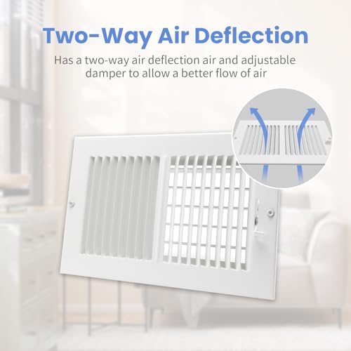 10 x 6 Inch [Duct Opening] Air Vent Covers for Wall or Ceiling - High Airflow 2 Way Steel Ventilation - Adjustable Wall/Ceiling Register, 11-3/4 Inch x 7-3/4 Inch [Overall Dimensions]