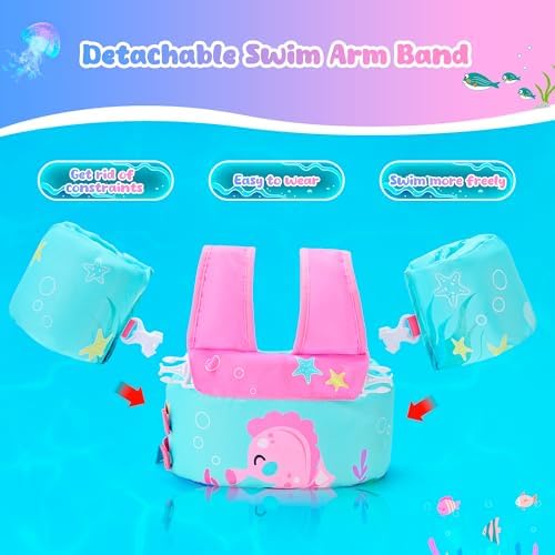 NEMONE Toddler Swim Vest for 22-70 lbs Kids Floaties Swim Jacket with Arm Water Wings for Girls Boys 2 3 4 5 6 7 Years Old Sea Beach Pool