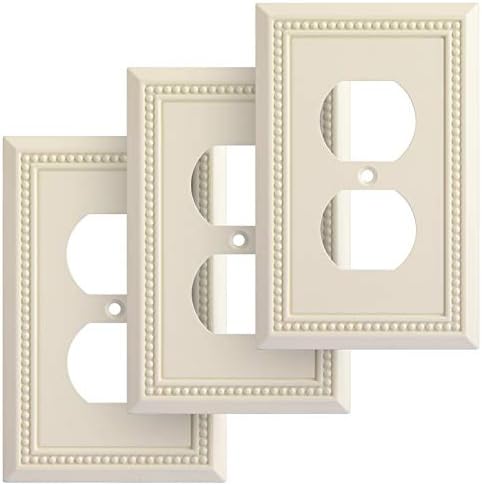 Henne Bery Sunken Pearls Heavy Duty Decorative Wall Plate Switch Plate Outlet Cover, Durable Solid Zinc Alloy (Single Duplex 3PK, Light Almond)