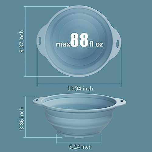 Collapsible Camping Bowl 88oz Collapsible Silicone Salad Bowl Large Silicone Bowl for Outdoor Hiking Travel Storage and Mixing(Light Blue)