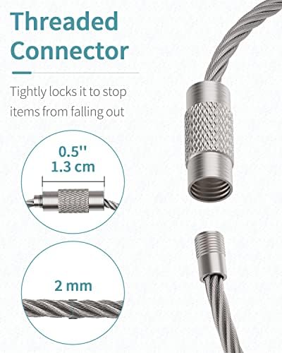 Pawfly 6 Inch Wire Keychain Cable Large Stainless Steel Key Ring Loop for Outdoor Hiking Connectable Luggage Tag Keeper