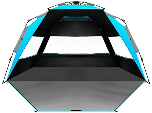 OutdoorMaster Beach Tent with Blackout Shelter Technology, Portable Beach Shade Sun Shelter Canopy for 4-6 Person with UPF 50+ UV Protection, Easy Setup Pop Up Tent Family Size