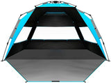 OutdoorMaster Beach Tent with Blackout Shelter Technology, Portable Beach Shade Sun Shelter Canopy for 4-6 Person with UPF 50+ UV Protection, Easy Setup Pop Up Tent Family Size