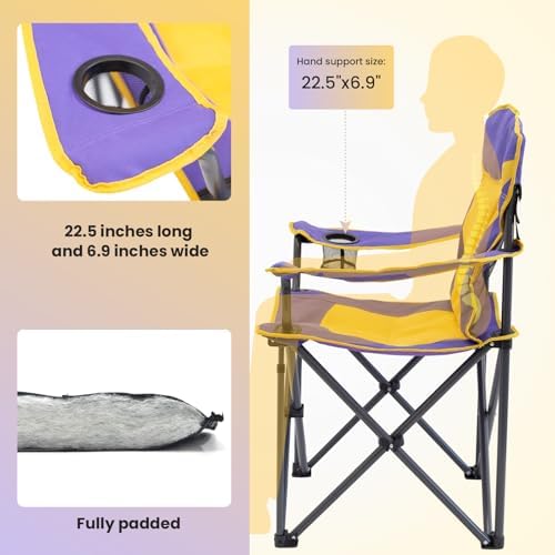 WILDROOTS Heavy Duty Fully Padded Camping Chair, Oversize Padded Arm Rest High Back Rest Folding Chair