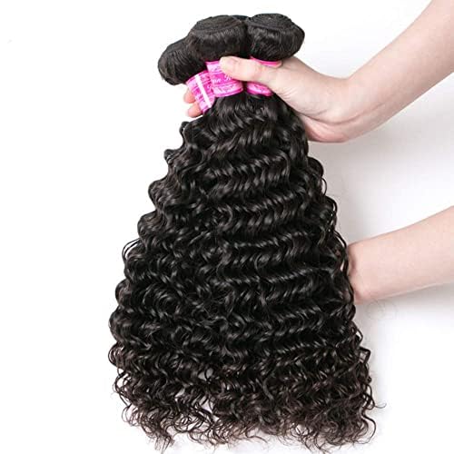 12A 3 Bundles Water Wave Human Hair (16 18 20 Inch) 100% Unprocessed Weave Brazilian Human Hair Bundles Full And Thick Virgin Hair Extensions Natural Color