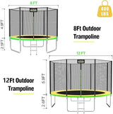 AOTOB 8FT 10FT 12FT 14 FT 15FT Trampoline with Safety Enclosure Net，Outdoor Trampoline with Basketball Hoop, Heavy Duty Jumping Mat and Spring Cover Padding for Kids and Adults, Storage Bag and Ladder
