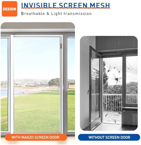 MAGZO Magnetic Screen Door Fits Door Size 36 x 80 Inches White, Screen Size 38 x 81 Inches Side Opening Polyester Screen Curtain for Patio Door