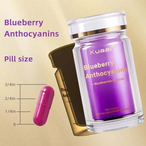 Blueberry Anthocyanins Capsules - Blueberry 10:1 Extract, Premium NAD+ Supplement with Anthocyanin & Lutein for Anti-Aging Support - Eye Vitamins Boosting Vision & Cellular Health, Vegetarian, 60 C