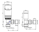 Sandy Beach Anthracite Radiator Valves, Grey Radiator Valve Thermostatic, Anthracite TRV Radiator Valves - Grey Thermostatic Radiator Valve with Lockshield Valve Angled (15mm)