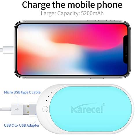 Karecel Hand Warmer Rechargeable, 5200mAh Electric Hand Warmer & Power Bank, Double-Sided Heating, USB Quick Charge, Portable Pocket Heater Handwarmer for Women Mens Gifts, Camping, Winter Sports