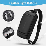 Kingsons Anti-theft Sling Backpack with Lock& Charger for Men, Small Black Casual Crossbody Bag, Mini Lightweight Chest Ipad Daypack for Travel Cycling Hiking