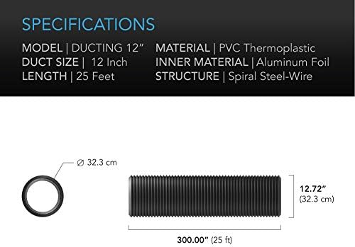 AC Infinity Flexible 12-Inch Aluminum Ducting, Heavy-Duty Four-Layer Protection, 25-Feet Long for Heating Cooling Ventilation and Exhaust