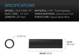 AC Infinity Flexible 12-Inch Aluminum Ducting, Heavy-Duty Four-Layer Protection, 25-Feet Long for Heating Cooling Ventilation and Exhaust