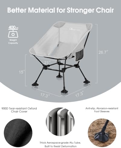 MOON LENCE Portable Camping Chair, Backpacking Chair, Ultralight & Compact, 400 lbs Capacity, for Outdoor Camp, Travel, Beach, Picnic, Hiking