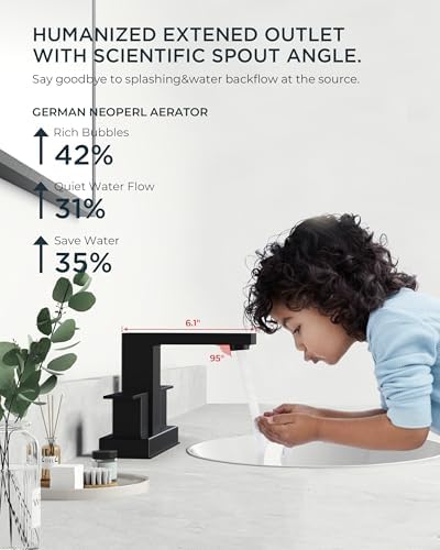 FORIOUS 4 Inch Centerset Bathroom Faucet Black 3 Hole or 2 Hole, Square Matte Black Bathroom Sink Faucet Centerset 4" with Metal Pop Up Drain, 24" CUPC Hose and Spare Water Saving Aerator