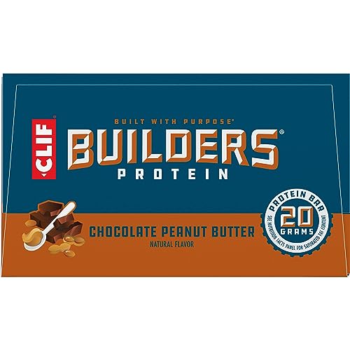 CLIF BUILDERS Protein Bars - Chocolate Peanut Butter Flavor - 20g Plant Based Protein - Gluten Free - Non-GMO - Low Glycemic - No Artificial Sweeteners - Value Pack, 2.4 oz. (12 Count)