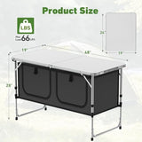 Camping Table, Folding Camping Table with Storage, Lightweight & Portable, 3 Heights Adjustable Folding Table for BBQ, Camping, Picnic and Indoor Use, Grey