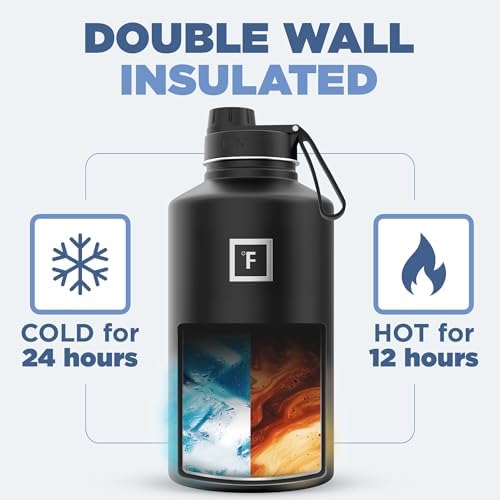 IRON °FLASK Camping & Hiking Hydration Flask with 3 Lids - Stainless Steel, Double Walled & Vacuum Insulated Water Bottle - Leak Proof & BPA Free (Dark Night, Spout - 64 oz)