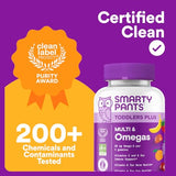 SmartyPants Toddler Multivitamin Gummies - Improved Formula: Omega 3 (DHA/EPA), Vitamins D3, C, Vitamin B12, B6, A, K & Zinc, Biotin, Gluten Free, Three Fruit Flavors, 60 Count (30 Day Supply)