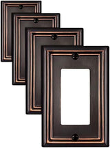 Decorator Wall Plates for Receptacle GFCI Outlet, Dimmer Switch, Decorative Aged Bronze Outlet Covers, Metal Rocker Switch Plates, 1-Gang, 4 Pack
