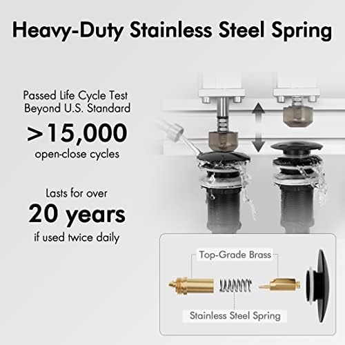 KES Bathroom Sink Drain Without Overflow Vessel Sink Lavatory Vanity Pop Up Drain Stopper Matte Black, All Metal Rustproof Brass and 304 Stainless Steel, S2008D-BK