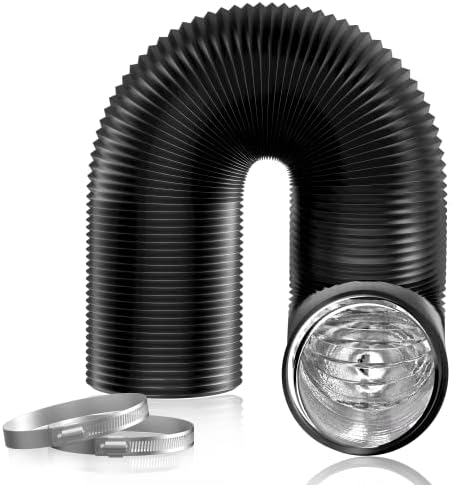 Hon&Guan 8 inch 16 FT Long Air Ducting, Heavy-Duty Four-Layer Protection Dryer Vent Hose for Heating Cooling Ventilation and Exhaust-with 2 Clamps, Black