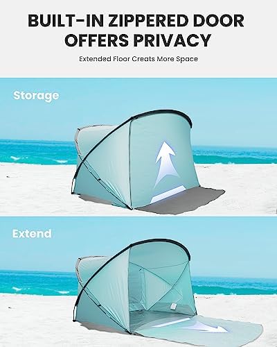 OutdoorMaster Beach Tent for 3-4 Person - Easy Setup and Portable Beach Shade Sun Shelter Canopy with UPF 50+ UV Protection Removable Skylight Family Size - Green