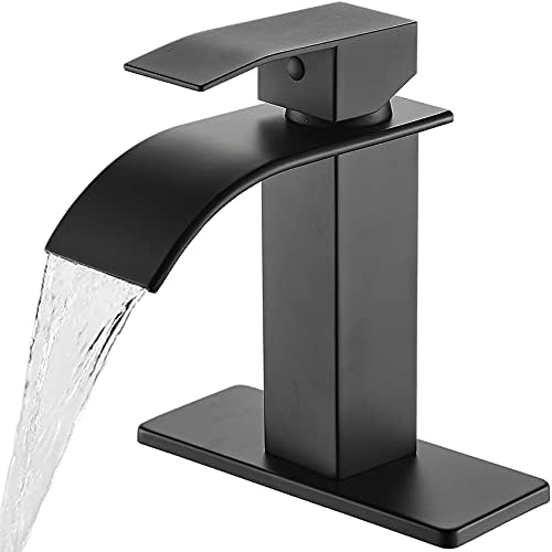 Bathroom Faucet Matte Black Modern Waterfall Bathroom Sink Faucet with Single Handle Suitable for 1 or 3 Holes,Supply Deck Plate and Hose
