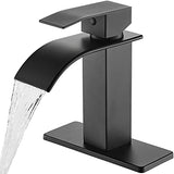 Bathroom Faucet Matte Black Modern Waterfall Bathroom Sink Faucet with Single Handle Suitable for 1 or 3 Holes,Supply Deck Plate and Hose