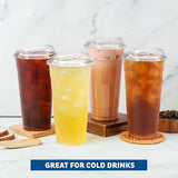 Freshware 24 oz Clear Disposable Plastic Cups with Strawless Sip Lids, 100 Pack Clear Plastic Tumblers, Heavy-duty Party Glasses, Disposable Cups for Thanksgiving, Halloween, Christmas Party