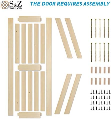 S&Z TOPHAND 36 in. x 84 in. Unfinished British Brace Knotty Barn Door with 6.6FT Sliding Door Hardware Kit/Solid Wood/Sliding Door/Double Surfaces/A Simple Assembly is Required