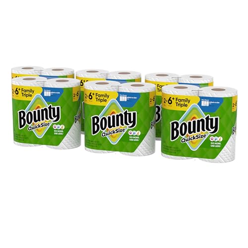 Bounty Quick-Size Paper Towels, White, 12 Family Triple Rolls = 40 Regular Rolls