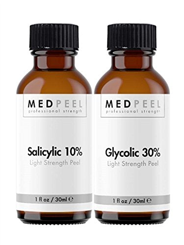 MedPeel Light Strength Chemical Peel Set - with Alpha & Beta Hydroxy Acid Face Peel for all Skin Tones - 10% Salicylic 30ml/1fl oz, 30% Glycolic