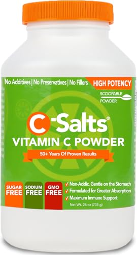C-Salts Original Vitamin C Powder Supplement - 100% Pure High Dose Buffered Vitamin C Powder for Immune Support - Sugar-Free Powdered Drink Ascorbate, Organic, Stomach-Friendly, Original 26oz